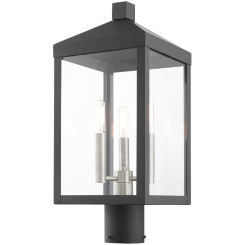 8.25 Sq. inch 3 Light Black Outdoor Post Top Lantern with Clear Glass Shade-Lighting LumensLantern