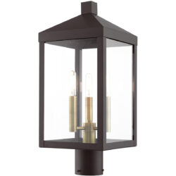 8.25 Sq. inch 3 Light Bronze Outdoor Post Top Lantern with Clear Glass Shade-Lighting LumensLantern