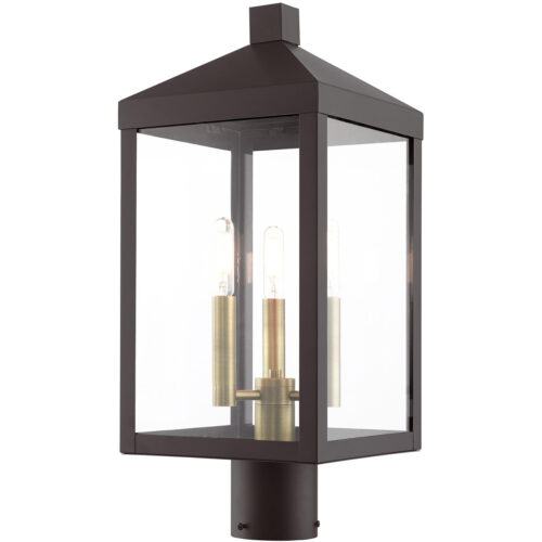 8.25 Sq. inch 3 Light Bronze Outdoor Post Top Lantern with Clear Glass Shade-Lighting LumensLantern