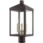 8.25 Sq. inch 3 Light Bronze Outdoor Post Top Lantern with Clear Glass Shade-Lighting LumensLantern