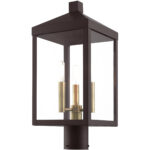 8.25 Sq. inch 3 Light Bronze Outdoor Post Top Lantern with Clear Glass Shade-Lighting LumensLantern