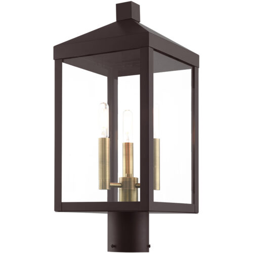 8.25 Sq. inch 3 Light Bronze Outdoor Post Top Lantern with Clear Glass Shade-Lighting LumensLantern