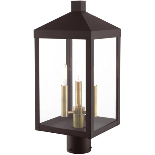 8.25 Sq. inch 3 Light Bronze Outdoor Post Top Lantern with Clear Glass Shade-Lighting LumensLantern