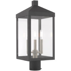 8.25 inch 3 Light Scandinavian Gray Outdoor Post Top Lantern with Clear Glass Shade-Lighting LumensLantern