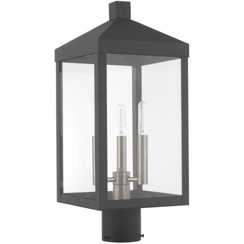 8.25 inch 3 Light Scandinavian Gray Outdoor Post Top Lantern with Clear Glass Shade-Lighting LumensLantern