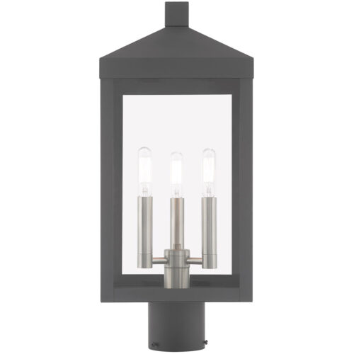 8.25 inch 3 Light Scandinavian Gray Outdoor Post Top Lantern with Clear Glass Shade-Lighting LumensLantern