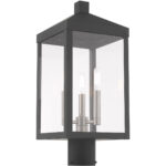 8.25 inch 3 Light Scandinavian Gray Outdoor Post Top Lantern with Clear Glass Shade-Lighting LumensLantern