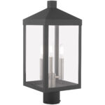 8.25 inch 3 Light Scandinavian Gray Outdoor Post Top Lantern with Clear Glass Shade-Lighting LumensLantern