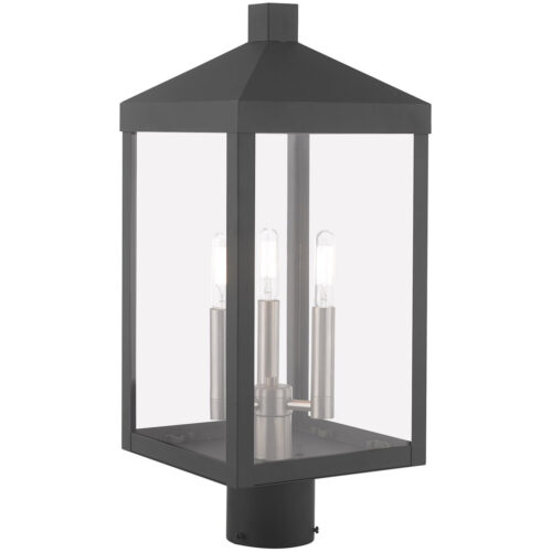 8.25 inch 3 Light Scandinavian Gray Outdoor Post Top Lantern with Clear Glass Shade-Lighting LumensLantern