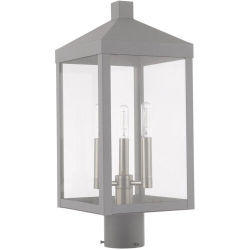 8.25 inch 3 Light Nordic Gray Outdoor Post Top Lantern with Clear Glass Shade-Lighting LumensLantern