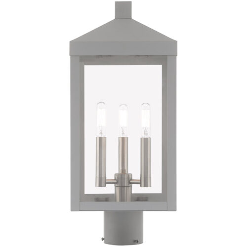 8.25 inch 3 Light Nordic Gray Outdoor Post Top Lantern with Clear Glass Shade-Lighting LumensLantern