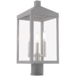 8.25 inch 3 Light Nordic Gray Outdoor Post Top Lantern with Clear Glass Shade-Lighting LumensLantern