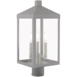 8.25 inch 3 Light Nordic Gray Outdoor Post Top Lantern with Clear Glass Shade-Lighting LumensLantern