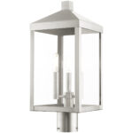 8.25 Sq. inch 3 Light Brushed Nickel Outdoor Post Top Lantern with Clear Glass Shade-Lighting LumensLantern