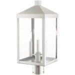 8.25 Sq. inch 3 Light Brushed Nickel Outdoor Post Top Lantern with Clear Glass Shade-Lighting LumensLantern