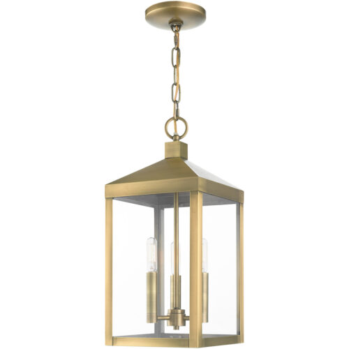 8.25 Sq. inch 3 Light Antique Brass Outdoor Pendant Lantern with Clear Glass Shade-Lighting LumensLantern