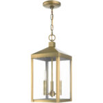 8.25 Sq. inch 3 Light Antique Brass Outdoor Pendant Lantern with Clear Glass Shade-Lighting LumensLantern