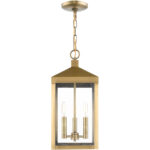 8.25 Sq. inch 3 Light Antique Brass Outdoor Pendant Lantern with Clear Glass Shade-Lighting LumensLantern