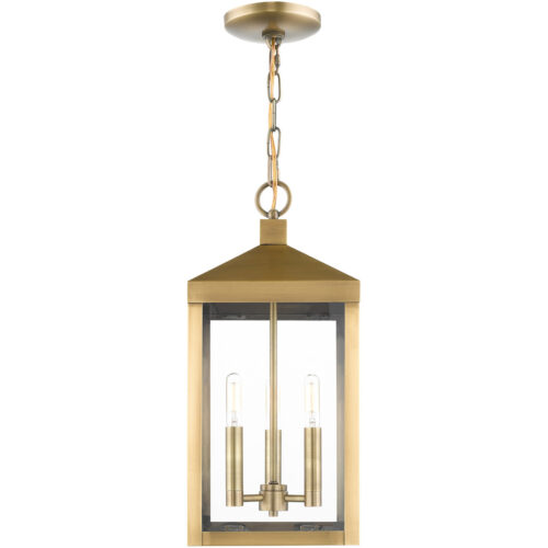 8.25 Sq. inch 3 Light Antique Brass Outdoor Pendant Lantern with Clear Glass Shade-Lighting LumensLantern