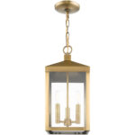 8.25 Sq. inch 3 Light Antique Brass Outdoor Pendant Lantern with Clear Glass Shade-Lighting LumensLantern