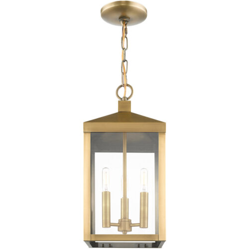 8.25 Sq. inch 3 Light Antique Brass Outdoor Pendant Lantern with Clear Glass Shade-Lighting LumensLantern