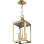 8.25 Sq. inch 3 Light Antique Brass Outdoor Pendant Lantern with Clear Glass Shade-Lighting LumensLantern