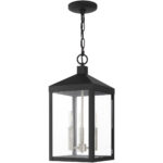 8.25 Sq. inch 3 Light Black Outdoor Pendant Lantern with Clear Glass Shade-Lighting LumensLantern