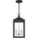 8.25 Sq. inch 3 Light Black Outdoor Pendant Lantern with Clear Glass Shade-Lighting LumensLantern