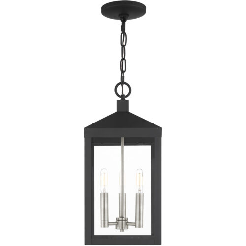 8.25 Sq. inch 3 Light Black Outdoor Pendant Lantern with Clear Glass Shade-Lighting LumensLantern