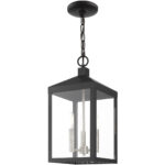 8.25 Sq. inch 3 Light Black Outdoor Pendant Lantern with Clear Glass Shade-Lighting LumensLantern