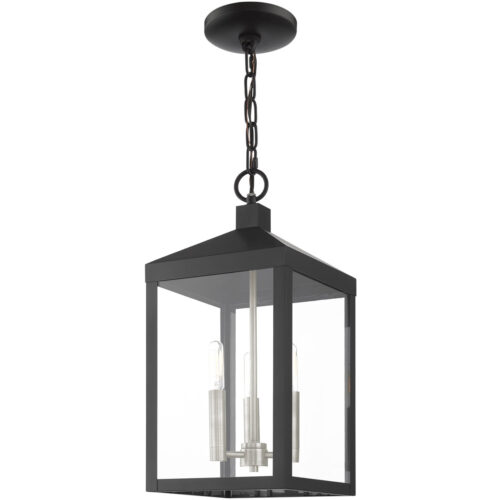 8.25 Sq. inch 3 Light Black Outdoor Pendant Lantern with Clear Glass Shade-Lighting LumensLantern