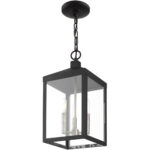 8.25 Sq. inch 3 Light Black Outdoor Pendant Lantern with Clear Glass Shade-Lighting LumensLantern