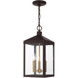 8.25 Sq. inch 3 Light Bronze Outdoor Pendant Lantern with Clear Glass Shade-Lighting LumensLantern