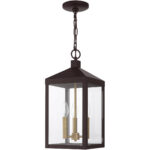 8.25 Sq. inch 3 Light Bronze Outdoor Pendant Lantern with Clear Glass Shade-Lighting LumensLantern