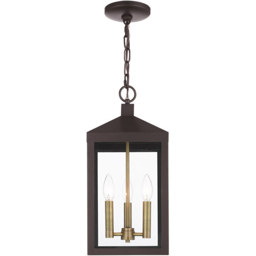 8.25 Sq. inch 3 Light Bronze Outdoor Pendant Lantern with Clear Glass Shade-Lighting LumensLantern