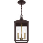 8.25 Sq. inch 3 Light Bronze Outdoor Pendant Lantern with Clear Glass Shade-Lighting LumensLantern