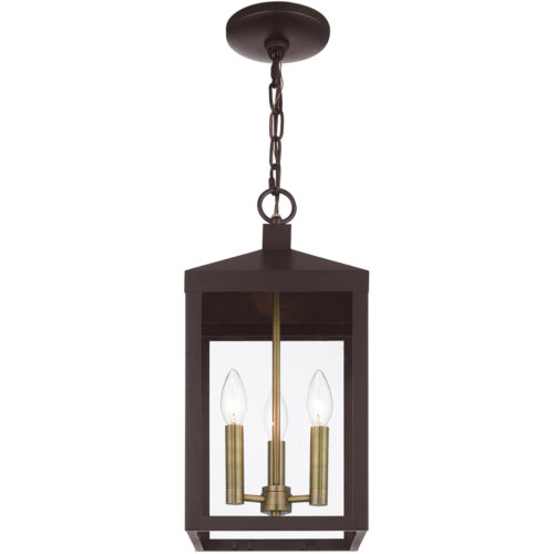 8.25 Sq. inch 3 Light Bronze Outdoor Pendant Lantern with Clear Glass Shade-Lighting LumensLantern