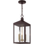 8.25 Sq. inch 3 Light Bronze Outdoor Pendant Lantern with Clear Glass Shade-Lighting LumensLantern