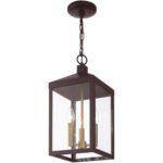 8.25 Sq. inch 3 Light Bronze Outdoor Pendant Lantern with Clear Glass Shade-Lighting LumensLantern