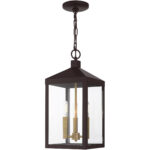 8.25 Sq. inch 3 Light Bronze Outdoor Pendant Lantern with Clear Glass Shade-Lighting LumensLantern