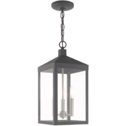 8.25 inch 3 Light Scandinavian Gray Outdoor Pendant Lantern with Clear Glass Shade-Lighting LumensLantern