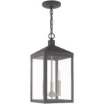 8.25 inch 3 Light Scandinavian Gray Outdoor Pendant Lantern with Clear Glass Shade-Lighting LumensLantern