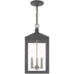 8.25 inch 3 Light Scandinavian Gray Outdoor Pendant Lantern with Clear Glass Shade-Lighting LumensLantern