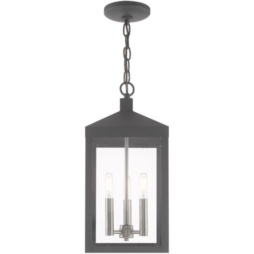 8.25 inch 3 Light Scandinavian Gray Outdoor Pendant Lantern with Clear Glass Shade-Lighting LumensLantern