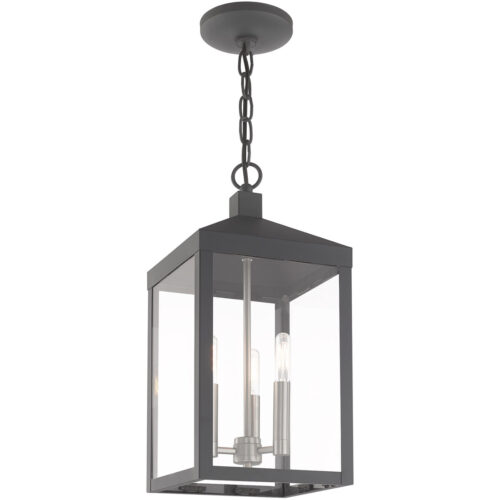 8.25 inch 3 Light Scandinavian Gray Outdoor Pendant Lantern with Clear Glass Shade-Lighting LumensLantern