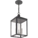 8.25 inch 3 Light Scandinavian Gray Outdoor Pendant Lantern with Clear Glass Shade-Lighting LumensLantern