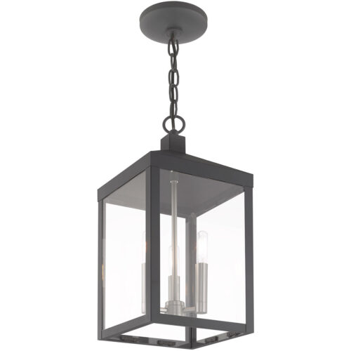 8.25 inch 3 Light Scandinavian Gray Outdoor Pendant Lantern with Clear Glass Shade-Lighting LumensLantern