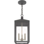 8.25 inch 3 Light Scandinavian Gray Outdoor Pendant Lantern with Clear Glass Shade-Lighting LumensLantern