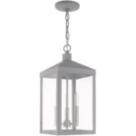 8.25 inch 3 Light Nordic Gray Outdoor Pendant Lantern with Clear Glass Shade-Lighting LumensLantern