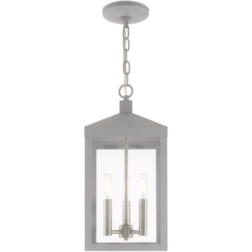 8.25 inch 3 Light Nordic Gray Outdoor Pendant Lantern with Clear Glass Shade-Lighting LumensLantern